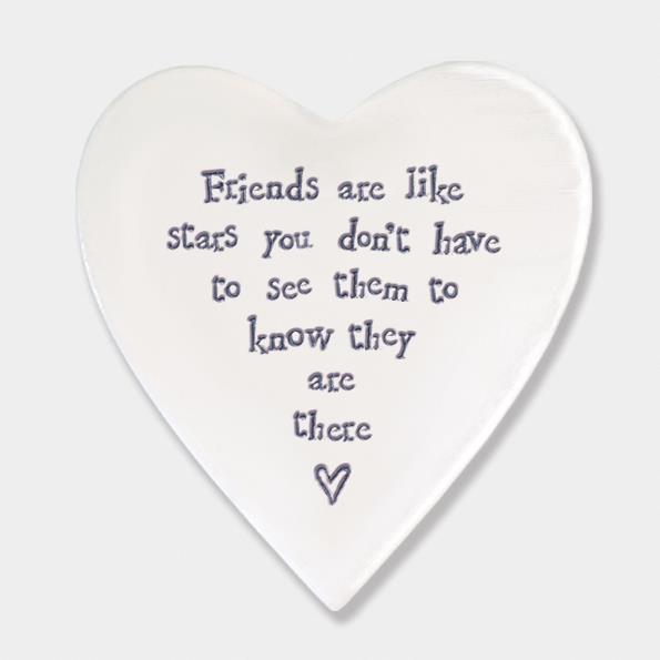 Porcelain Heart Coaster - Friends Are Like Stars - East Of India - 10x11x0.5cms