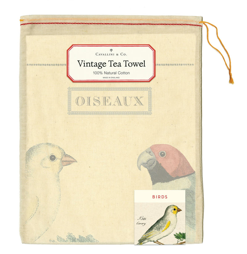 Cavallini - 100% Natural Cotton Vintage Tea Towel - 80 x 47cms - Birds/Oiseaux