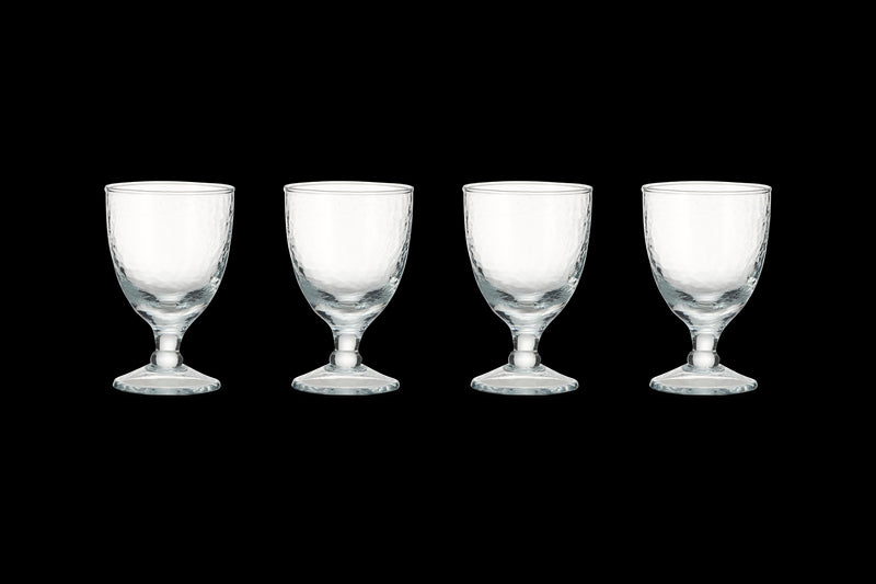 Yala Hammered Glass Wine Goblet - Clear Glass - Set of 4 - Nkuku
