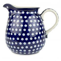 Flower/Water/Milk Jug - Flower Tendril/Blue With Red & White Spots - 1.5 Litre - 0077-0070X - Polish Pottery