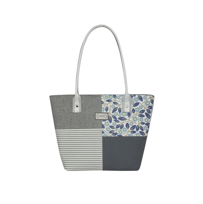 Earth Squared - Patchwork Tote Shoulder Bag - Spring Floral - Pale Blue, Grey & Lemon - 38x25x14cm
