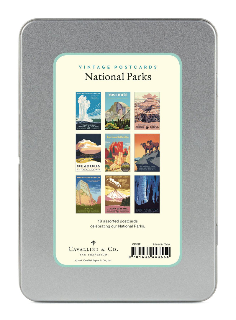 Cavallini - Carte Postale - USA National Parks - Tin of 18 Postcards - 9 Designs/2 Per Design