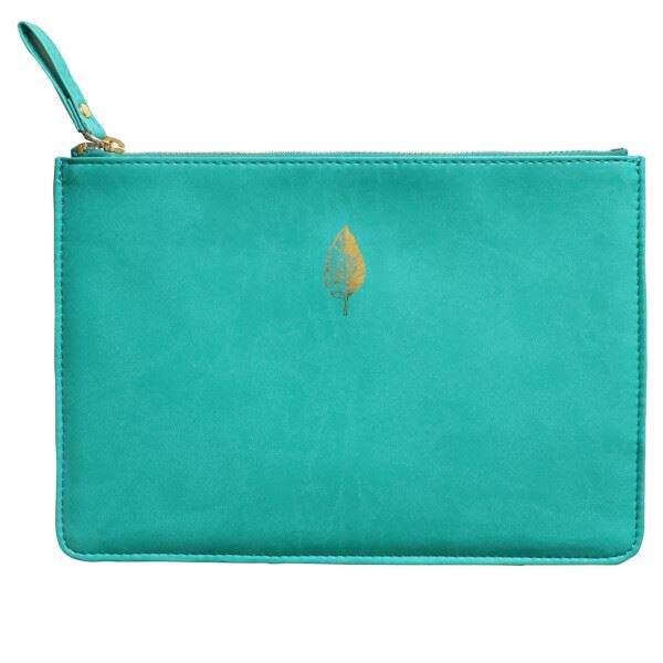 Sky & Miller - Faux Leather Soft Zipped Padded Pouch - Leaf - Green/Gold - 15x22cms