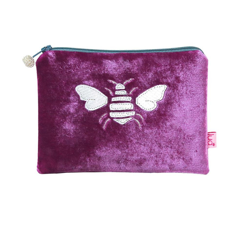 Lua - Velvet Coin Purse With Appliqued Bee 11 x 16cms - 4 Colour Options