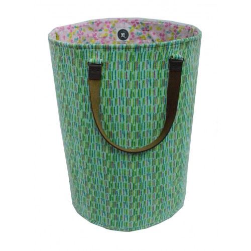 Fiona Walker Tall Storage Bag - Velour With Leather Handles - Blue/Green - 47 x 35cms