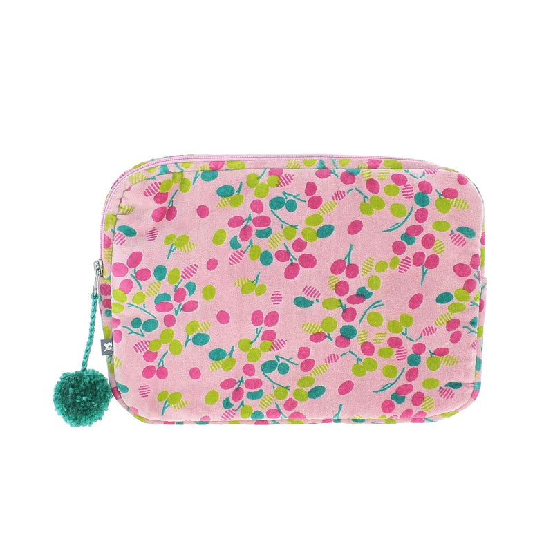 Fiona Walker Mini iPad/Tablet Case - Velour With Pom Pom Zip - Available in Blue, Green or Pink