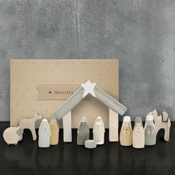 12 Piece Nativity Set - Natural - East of India 16 x 9 x 3cms