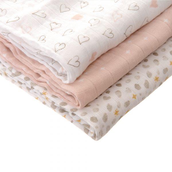 Muslins - Dusky Pink - Pack of 3 - Suitable From Birth - Ziggle