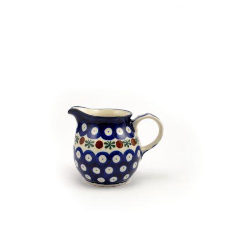 Creamer Milk Jug - Flower Tendril/Blue With Red & White Spots - 200ml 0286-0070X - Polish Pottery