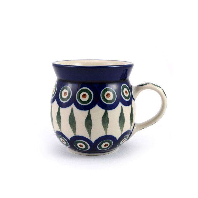 Small Round Mug - Green, Red & White Spots - Peacock - 240ml - 0005-0054X - Polish Pottery