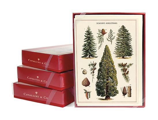 Cavallini - 10 x Christmas Greetings Cards/Notes - Christmas Trees