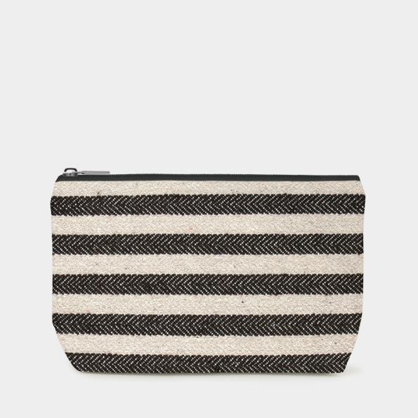 Cosmetic Make Up Bag - Black & White Wide Stripes - East of India 25 x 15.5 x 7cms