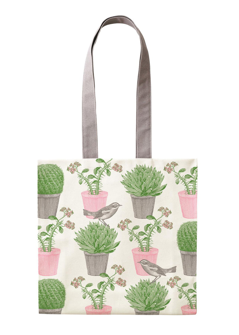 Thornback & Peel - 100% Cotton Tote Shopping Bag - 40x37x11cms - Cactus & Bird