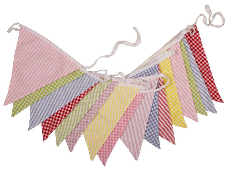100% Cotton Bunting - English Country - Gingham & Stripes - 10m/33 Double Sided Flags