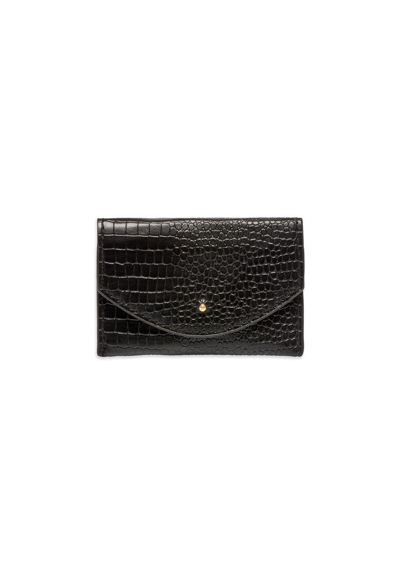 Envelope Card Purse - Rectangle - Black Croc Embossed - 10x6cms - Estella Bartlett