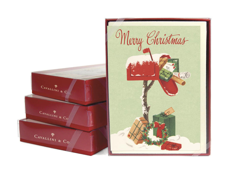 Cavallini - 10 x Glitter Greetings Christmas Cards/Notes - Christmas Mailbox