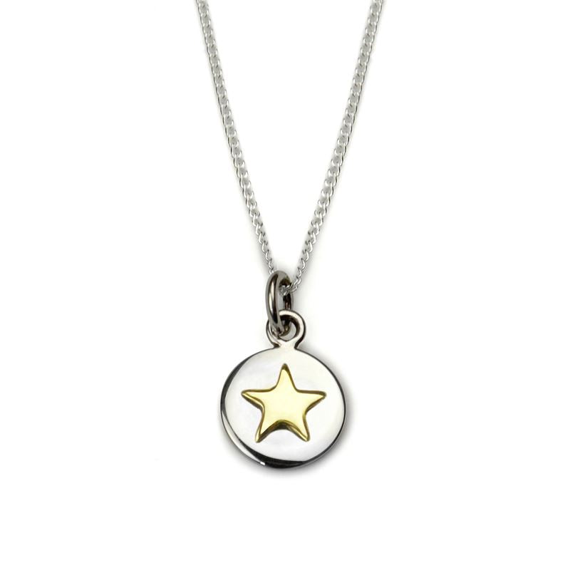 Sterling Silver - Good Luck Circle Necklace - Gold Star - Tales From The Earth