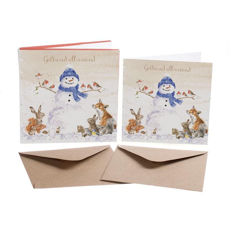 Gathered All Around  - 8 Luxury Gold Foiled Xmas Cards & Envelopes - Wrendale Designs