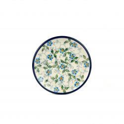 Round Tea Bag/Trinket Dish - Periwinkle/Blue & Yellow Flowers - 10cms - 0262-2089X - Polish Pottery