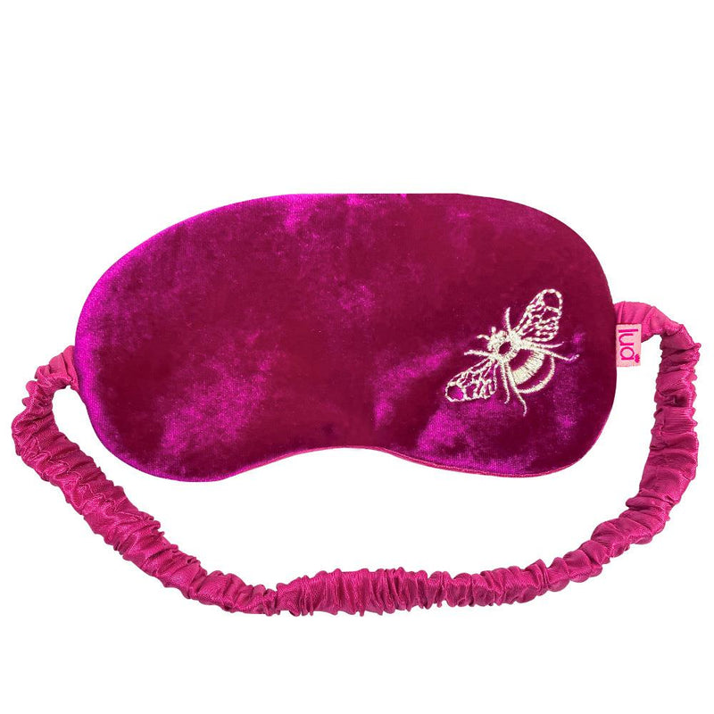 Lua - Velvet Eye/Sleep Mask With Embroidered Bee 9.5 x 19cms - Dark Fuchsia Pink