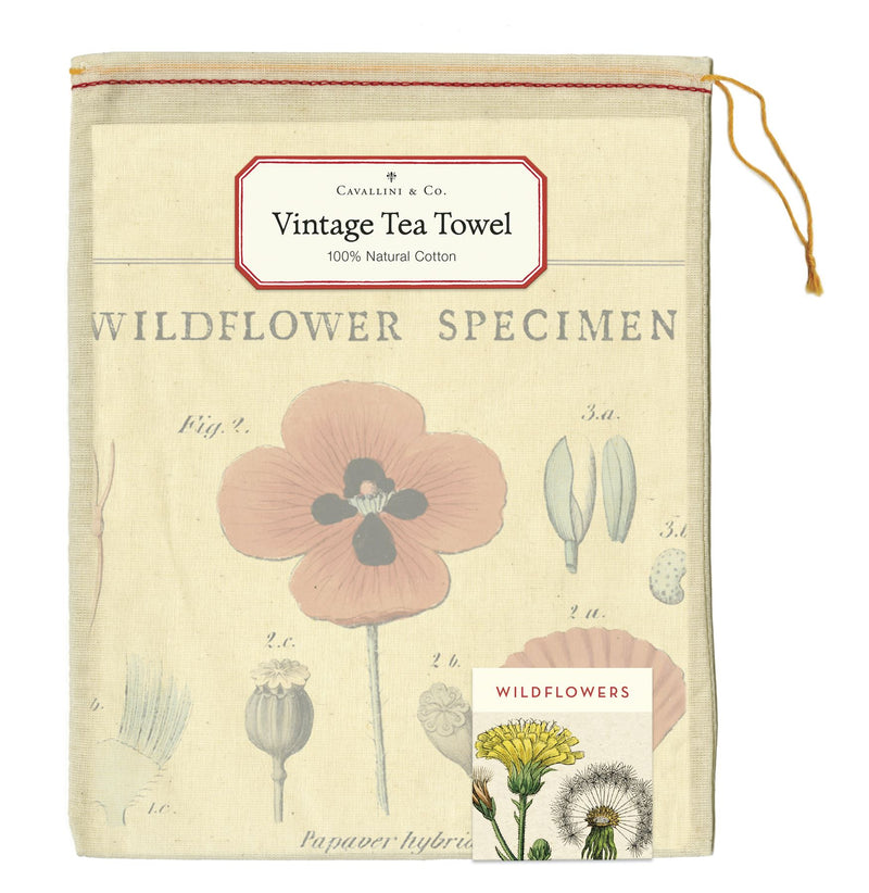 Cavallini - 100% Natural Cotton Vintage Tea Towel - 80 x 47cms - Wildflowers