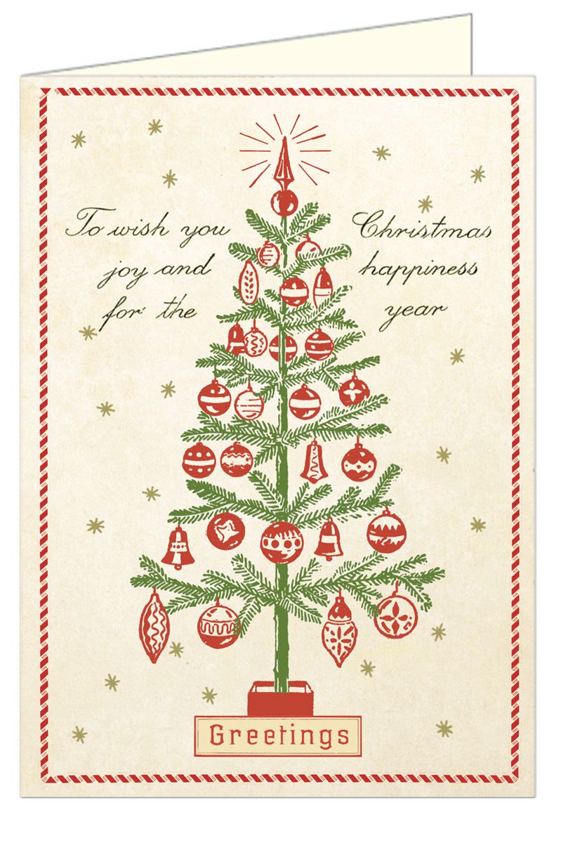 Cavallini - 10 x Glitter Greetings Christmas Cards/Notes - Christmas Tree
