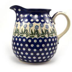 Flower/Water/Milk Jug - Daisies & Blue Spots - 1.5 Litre - 0077-0377EX - Polish Pottery