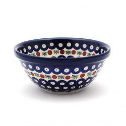 Cereal/Pasta Bowl - Flower Tendril/Blue With Red & White Spots - 0058-0070X - 16.5 x 6.5cms - Polish Pottery