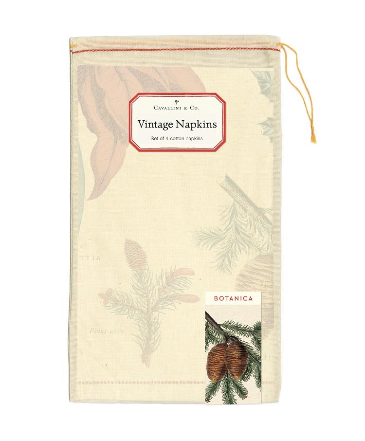 Cavallini - Set of 4 100% Cotton Vintage Napkins - 48x48cms - Christmas Botanica
