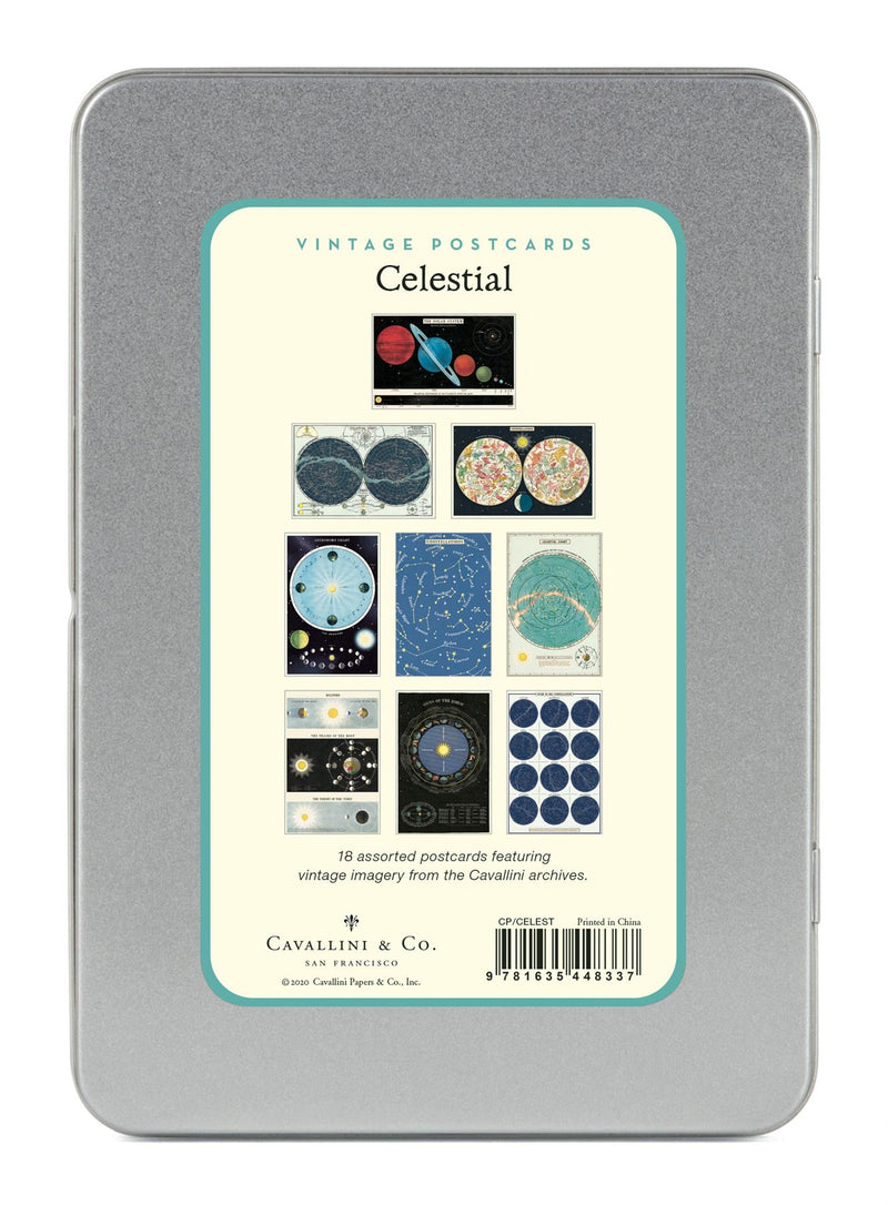 Cavallini - Carte Postale - Celestial - Tin of 18 Postcards - 9 Designs/2 Per Design