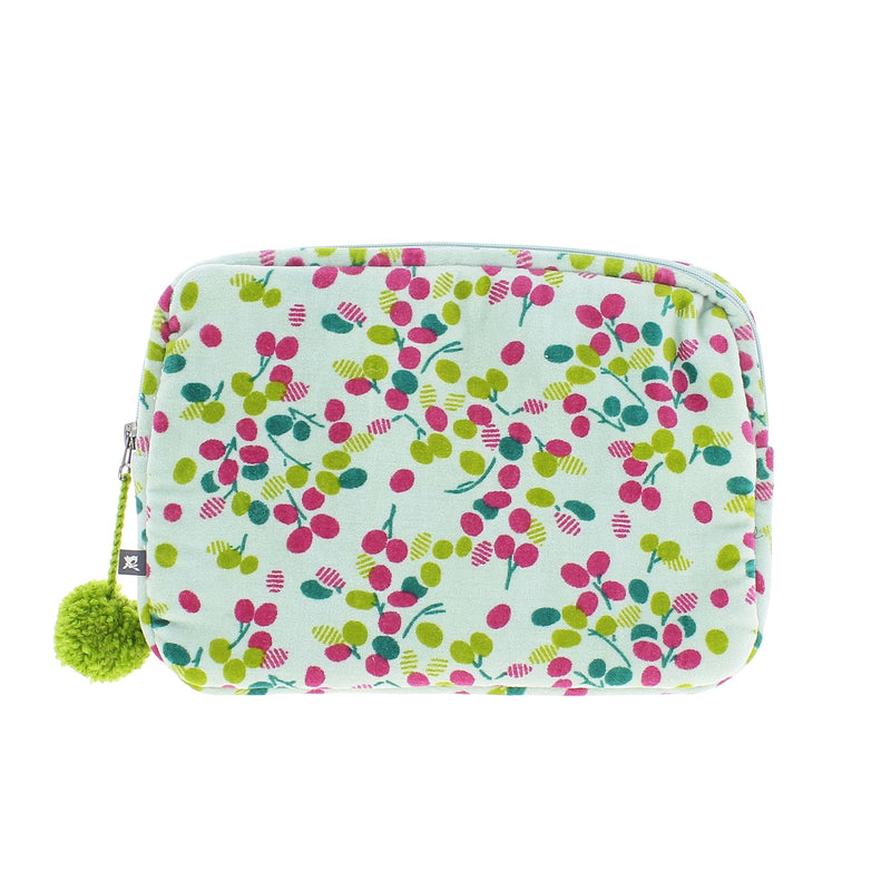 Fiona Walker Mini iPad/Tablet Case - Velour With Pom Pom Zip - Available in Blue, Green or Pink
