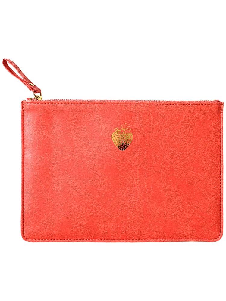 Sky & Miller - Faux Leather Soft Zipped Padded Pouch - Strawberry - Orange/Gold - 15x22cms