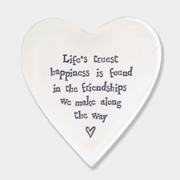 Porcelain Heart Coaster - Happiness Is A Glass of Wine - East Of India - 10x11x0.5cms
