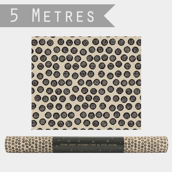 Gift Wrap - 5m Kraft Roll Recycled Wrapping Paper - Cream - Black Dots - East Of India