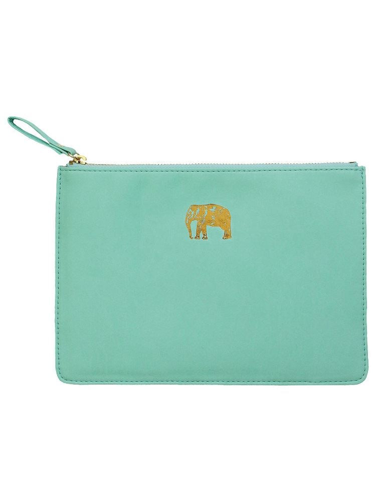 Sky & Miller - Faux Leather Soft Zipped Padded Pouch - Elephant - Turquoise/Gold - 15x22cms