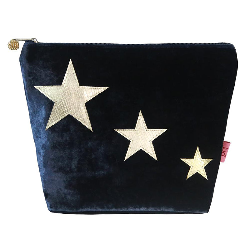 Lua - Large Velvet Cosmetic Bag/Purse With Appliqued Stars 19 x 23cms - 3 Colour Options