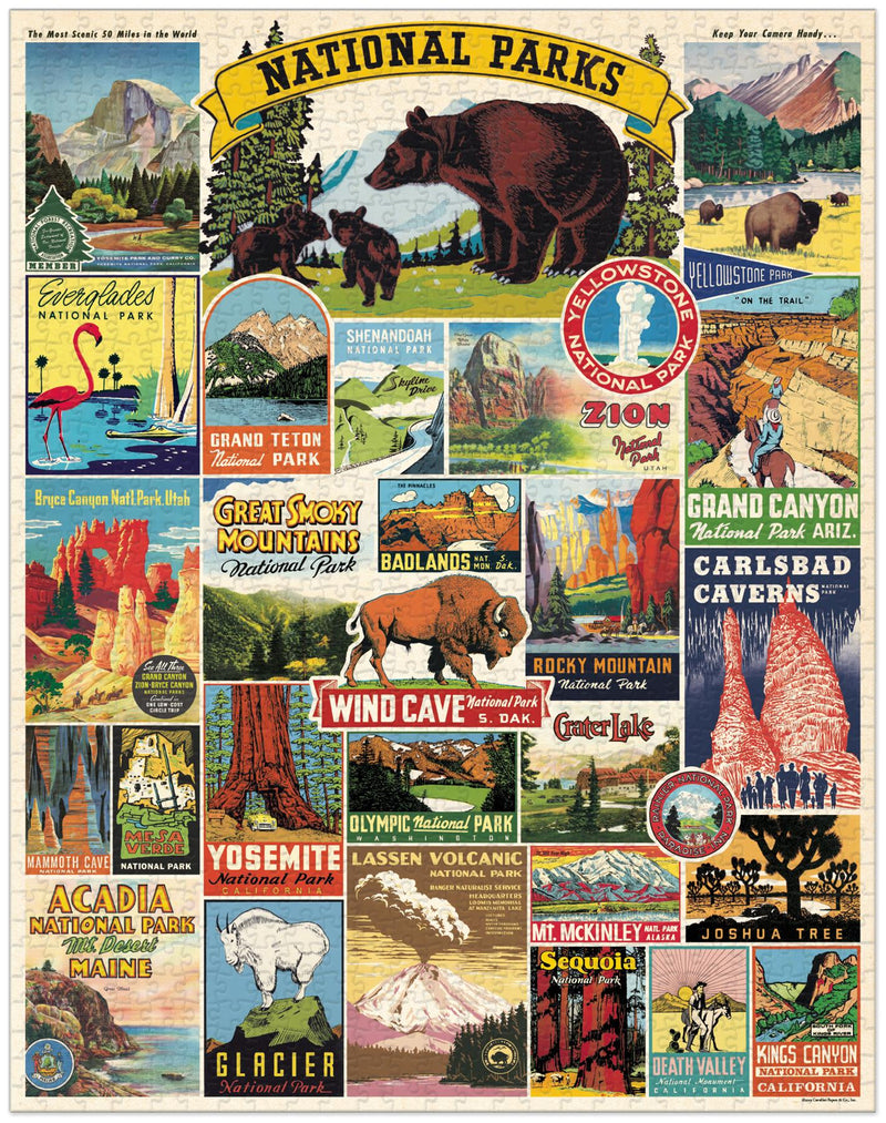 Cavallini - Vintage Jigsaw Puzzle - 1000 Pieces - 55x70cms - National Parks of USA