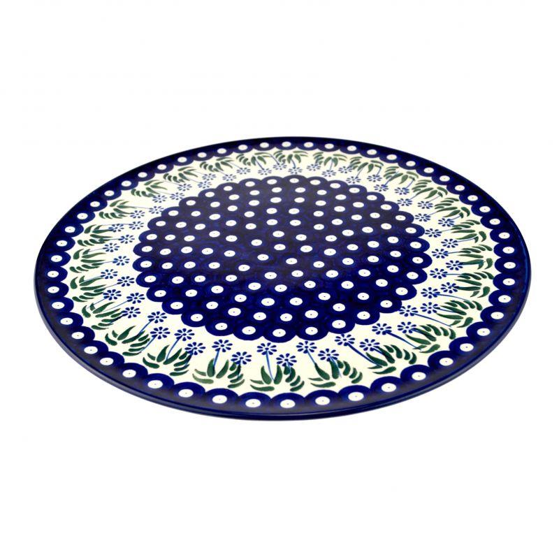 Pizza Platter 33cms - Daisies & Blue Spots - D53-0377EX - Polish Pottery