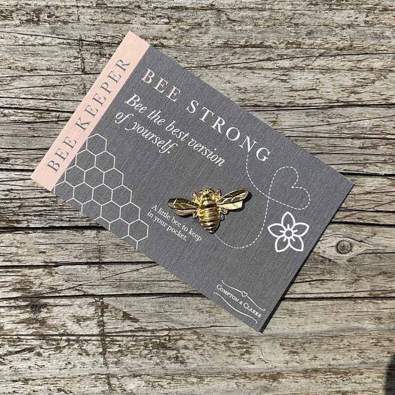 Bee Strong - Bee Keeper Pocket Charm - Gold Plated Pewter Bee