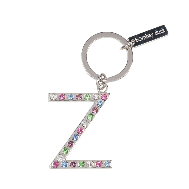 Bombay Duck - Multi-Coloured Diamante Alphabet Keyring - A to Z