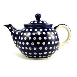 Medium Teapot - Blue Eyes/Blue With White Spots - 0.9 Litre - 0264-0070AX - Polish Pottery