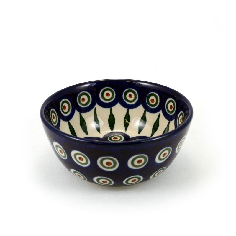 Nibble Bowl - Green, Red & White Spots - Peacock - 0017-0054X - Polish Pottery
