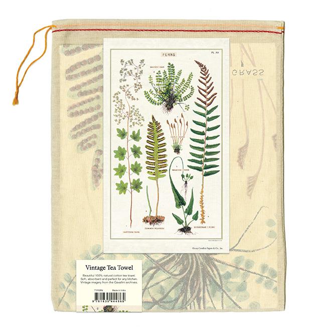 Cavallini - 100% Natural Cotton Vintage Tea Towel - 80 x 47cms - Ferns