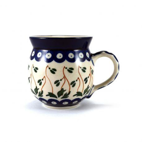 Medium Round Mug - Blue Dots With Green Mistletoe - 350ml - 0070-0377BX - Polish Pottery