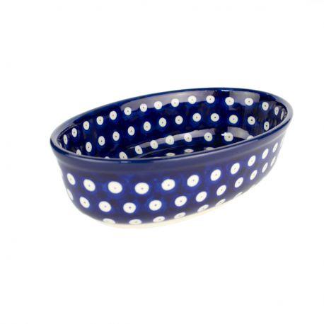 Oval Dish - Blue Eyes/Blue With White Spots - 13x20.5x6cms - 0351-0070AX - Polish Pottery