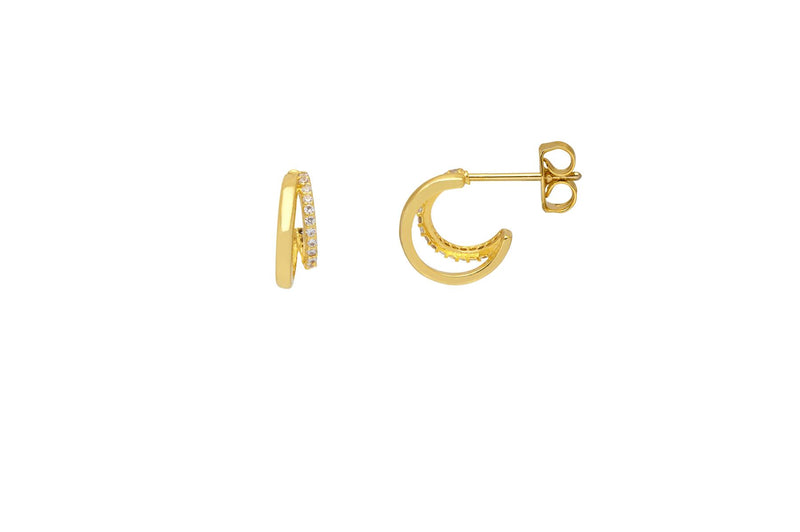 Double Illusion Cubic Zirconia Curl Hoop Earrings - Gold Plated - Estella Bartlett