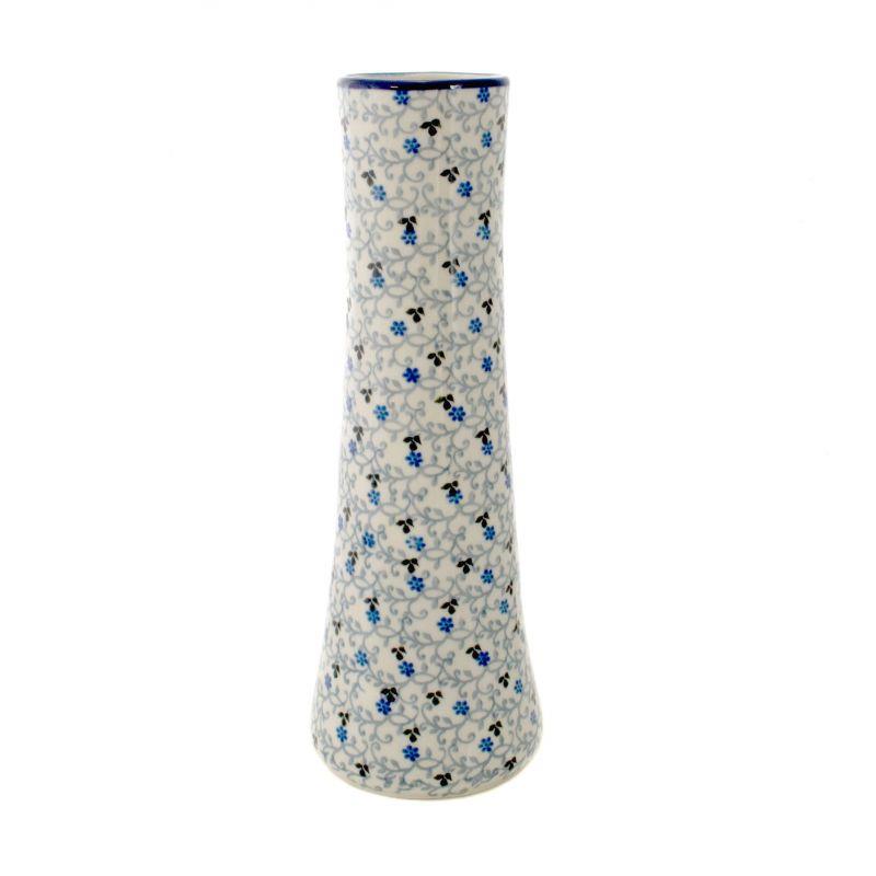 Vase - Blue/Black Tiny Flowers - 25 x 6.5/8.5cms - 0199-1991X - Polish Pottery