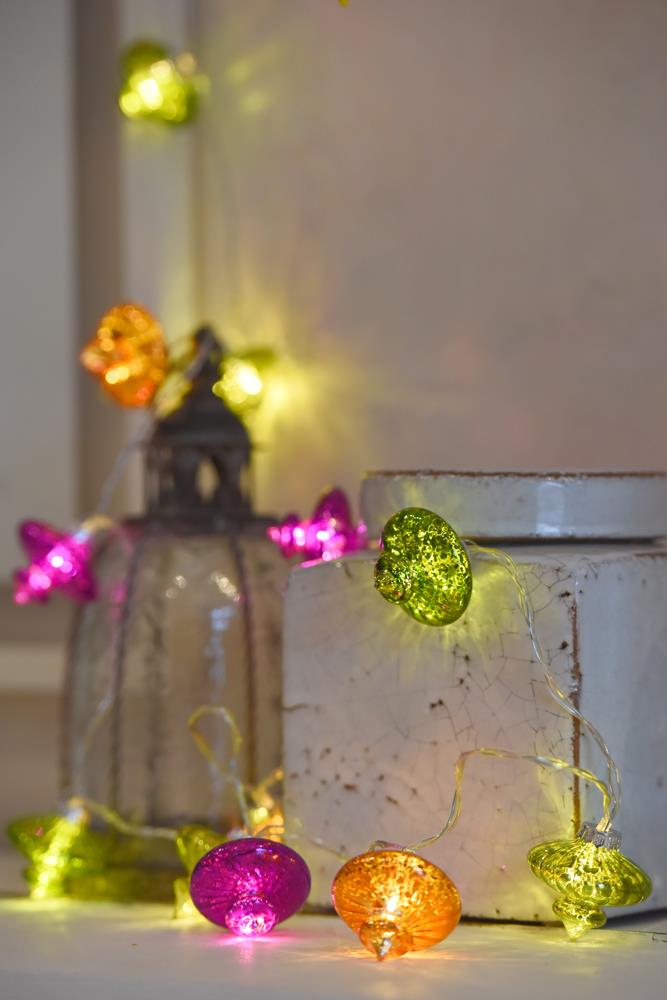 Kasbah - 16 LED Hand Crafted Glass Lanterns - Indoor Light Chain - Mains Powered