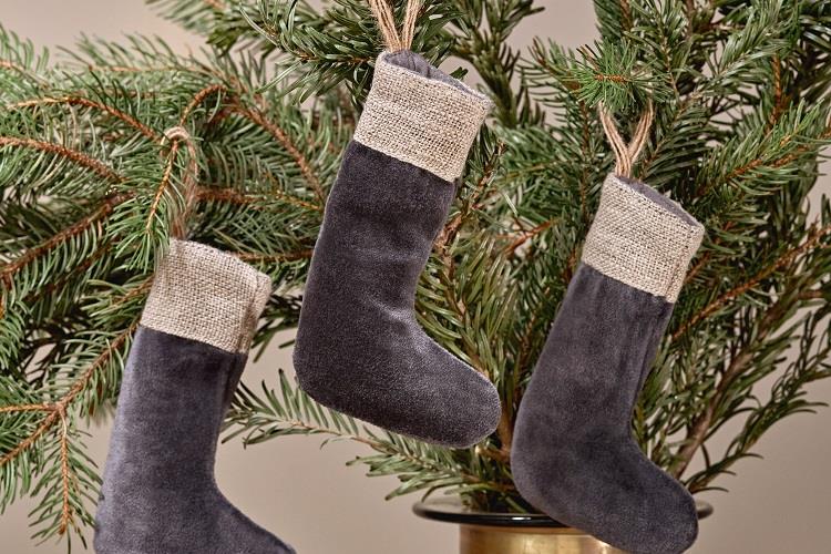 Nkuku - Karru Cotton Velvet Christmas Present Mini Stocking - 13x8x1cms - Charcoal