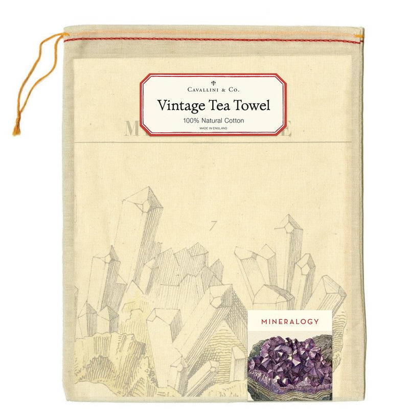 Cavallini - 100% Natural Cotton Vintage Tea Towel - 80 x 47cms - Mineralogy